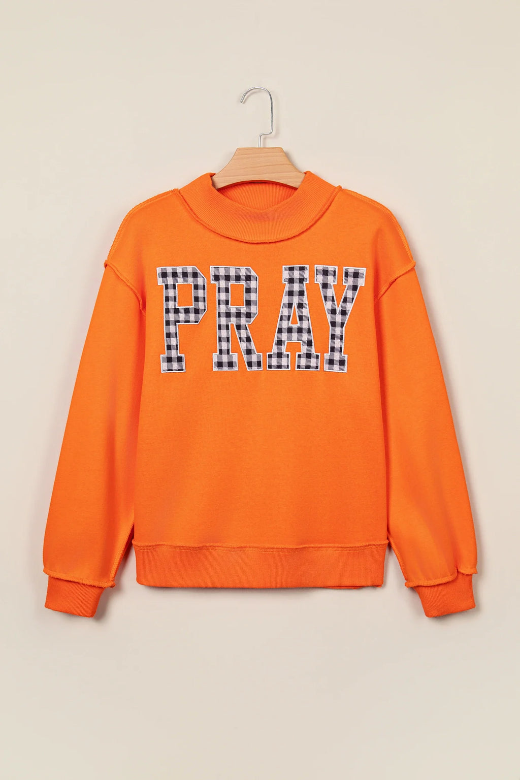 PRAY Letter Print Embroidered Mock Neck Sweatshirt