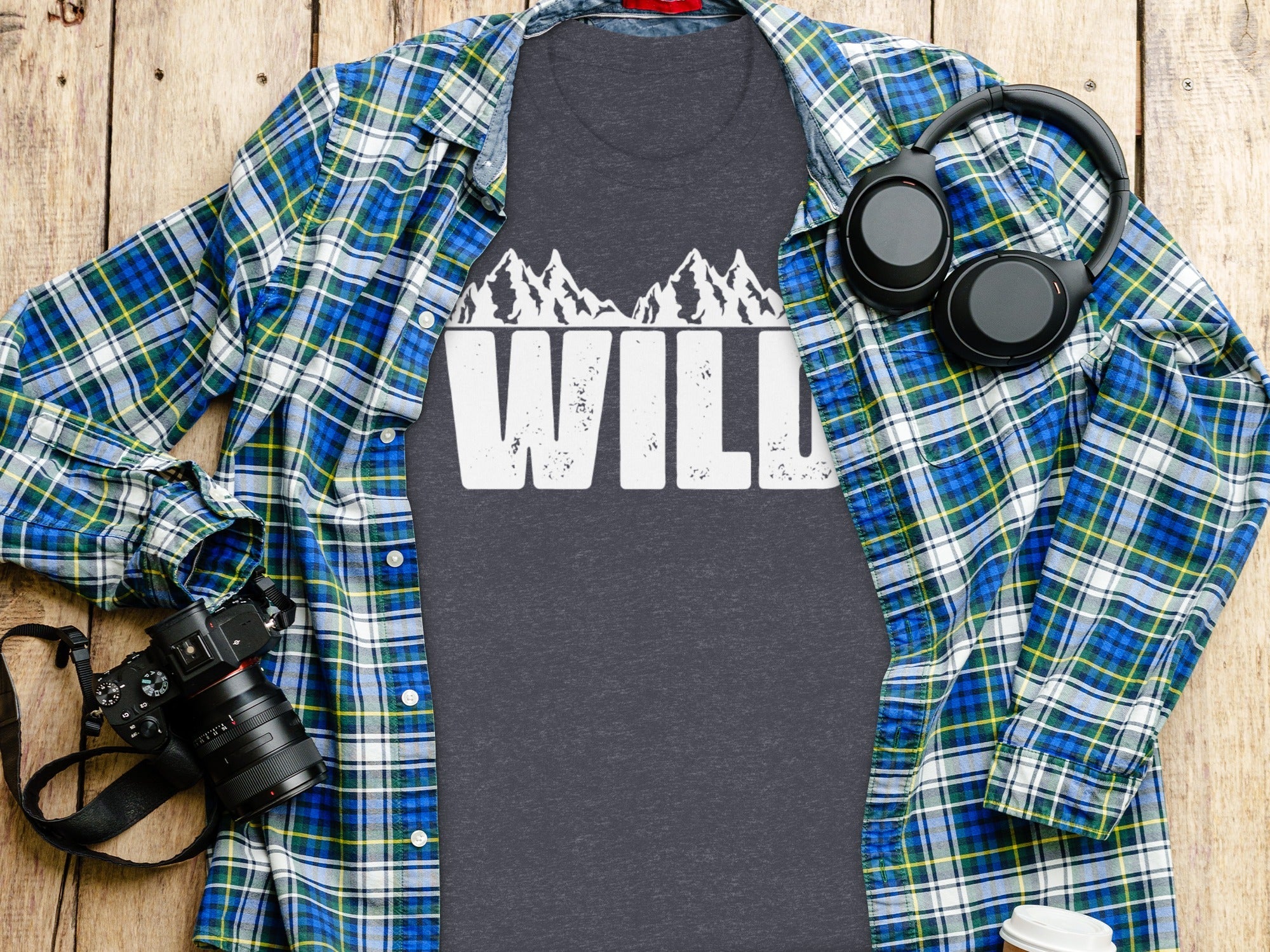 White Wild Text with Mountains Graphic Design T-Shirt