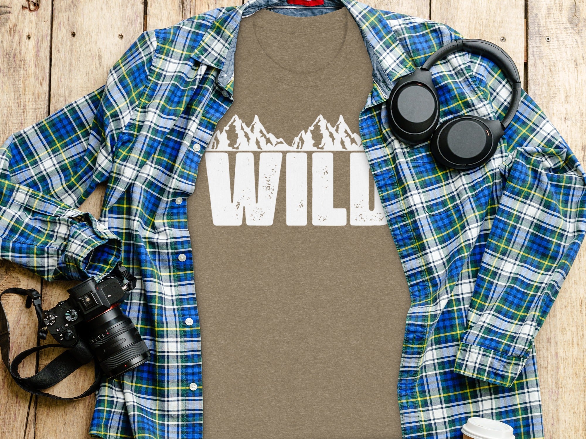 White Wild Text with Mountains Graphic Design T-Shirt