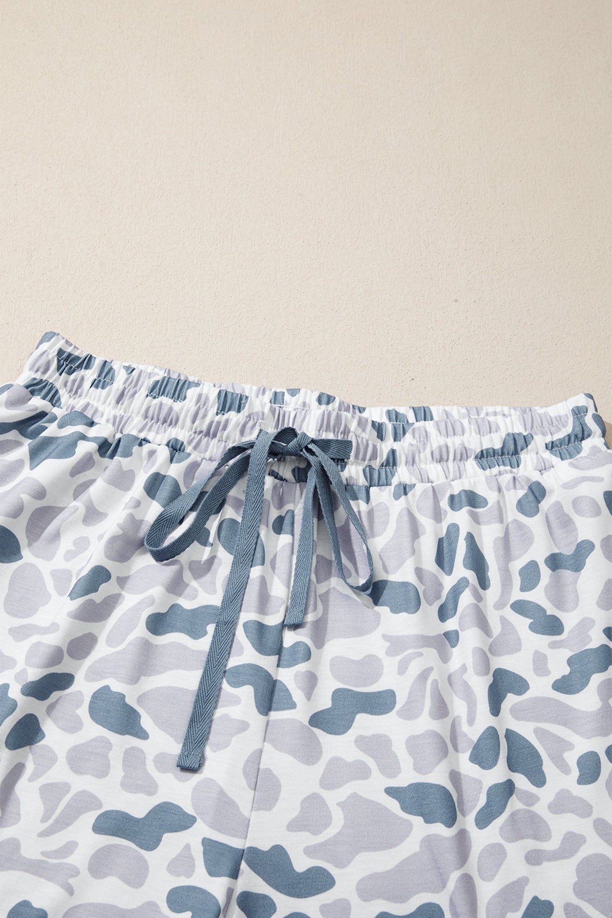 Camo Lapel Shirt & Drawstring Shorts Pajama Set