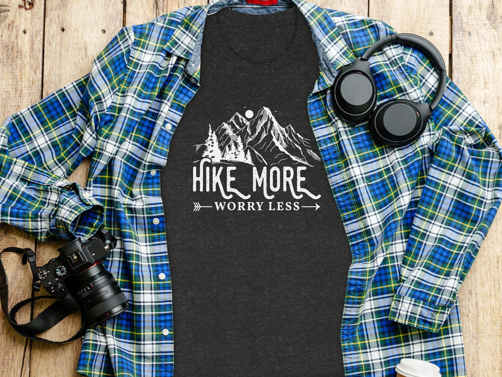 Hike More Worry Less Mountains Graphic Image T-Shirt