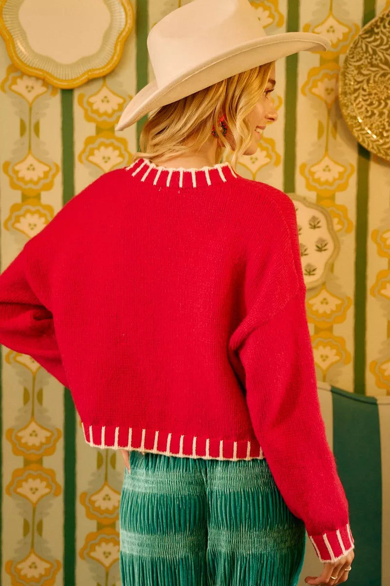 BiBi Christmas Theme Sequin Lattering Sweater