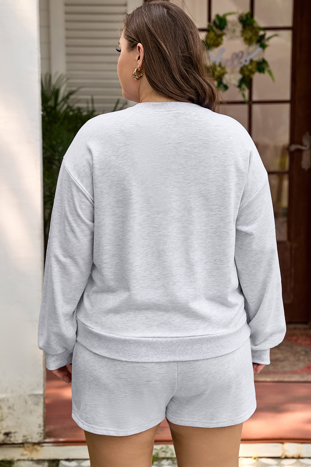 Plus Size Bow Tie Embroidered Pullover and Shorts Set