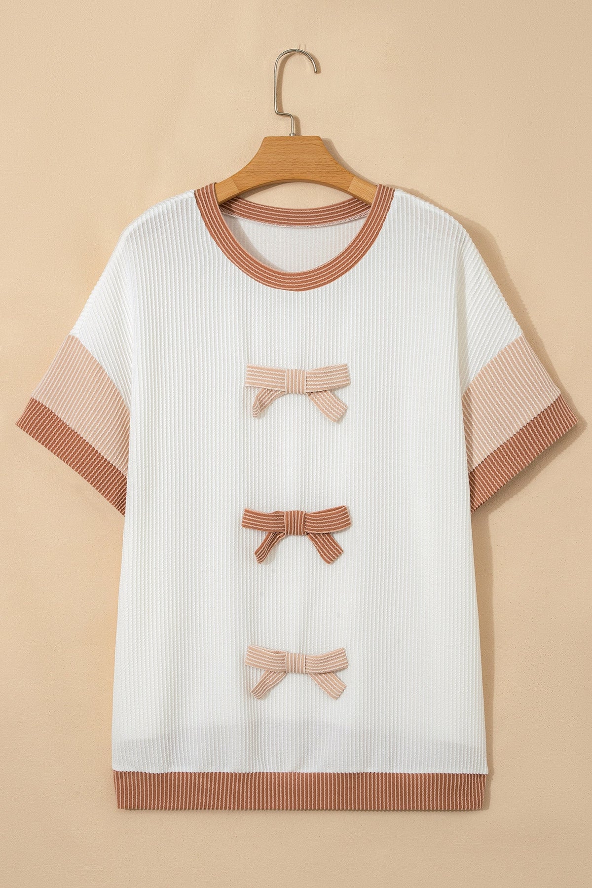 Plus Size Colorblock Bow Tie Corded Knit Top