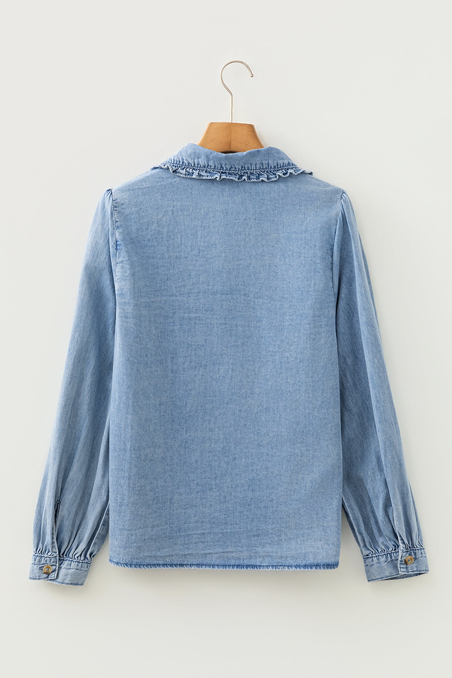 Western Denim Ruffle Peter Pan Collar Shirt