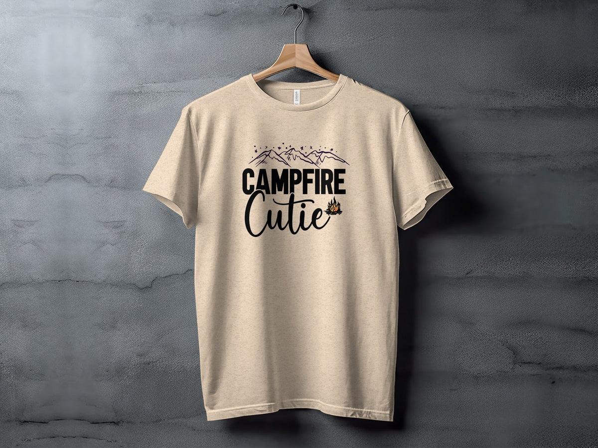 Campfire Cutie with Mountain Print Graphic Novelty T-Shirt
