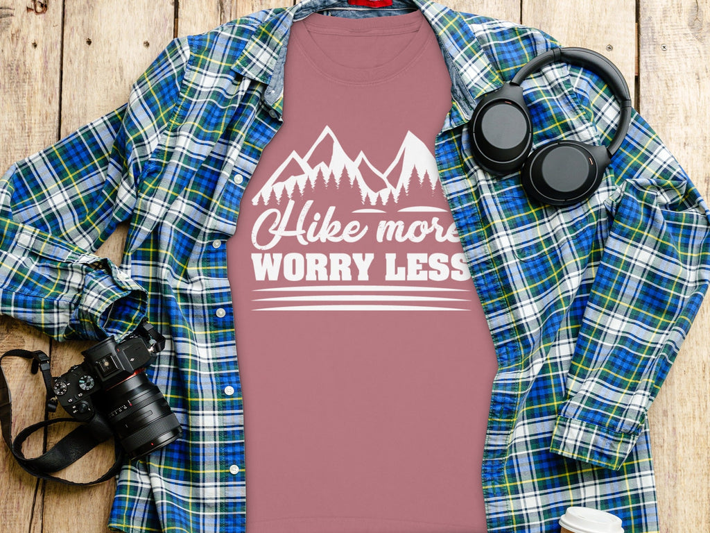 Hike More Worry Less Mountain Graphic Design Long Sleeve T-Shirt