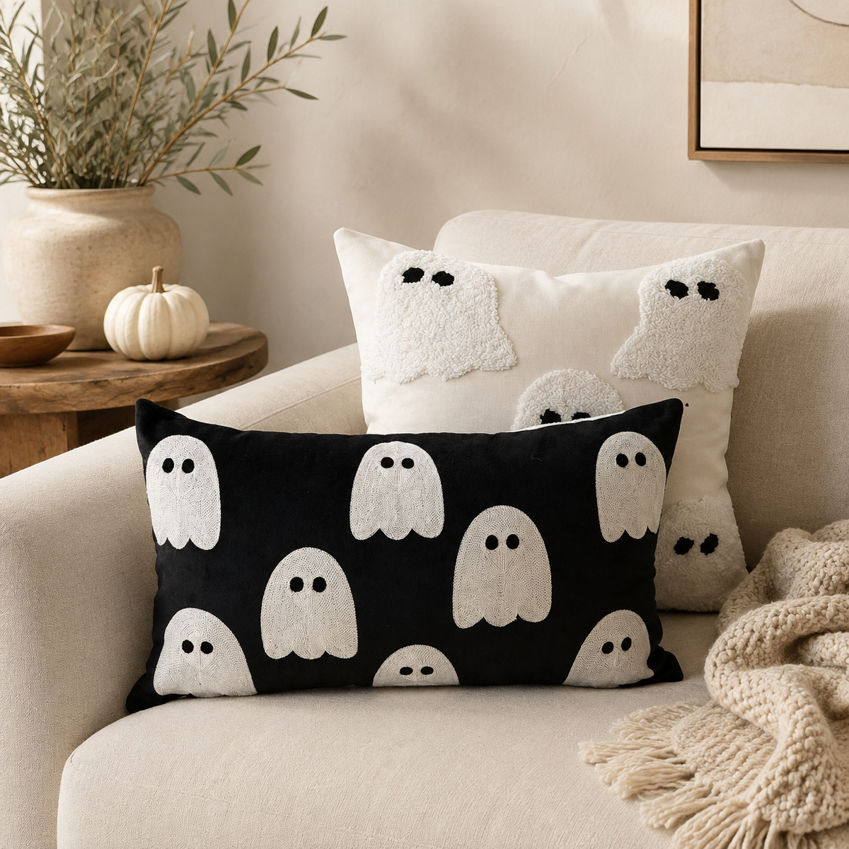 Black Ghost Lumbar Pillow Cover