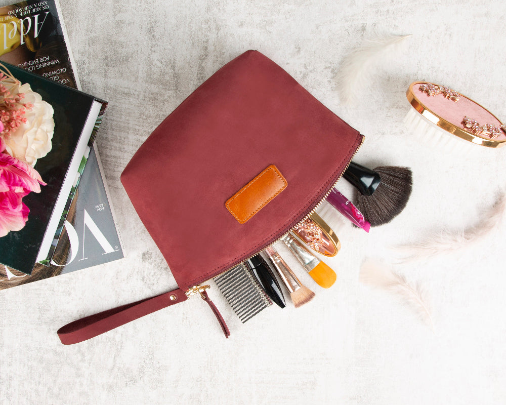 Luna Leather Makeup Bag – Genuine Leather Toiletry & Dopp Kit for Men & Women for Travel Elegance | Minimal & Handcrafted