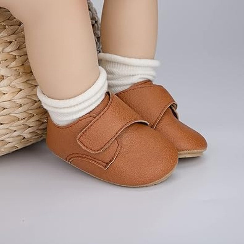 HsdsBebe Baby Boys 12-18 Months Brown Sneakers Hook & Loop Closure Oxford Shoes