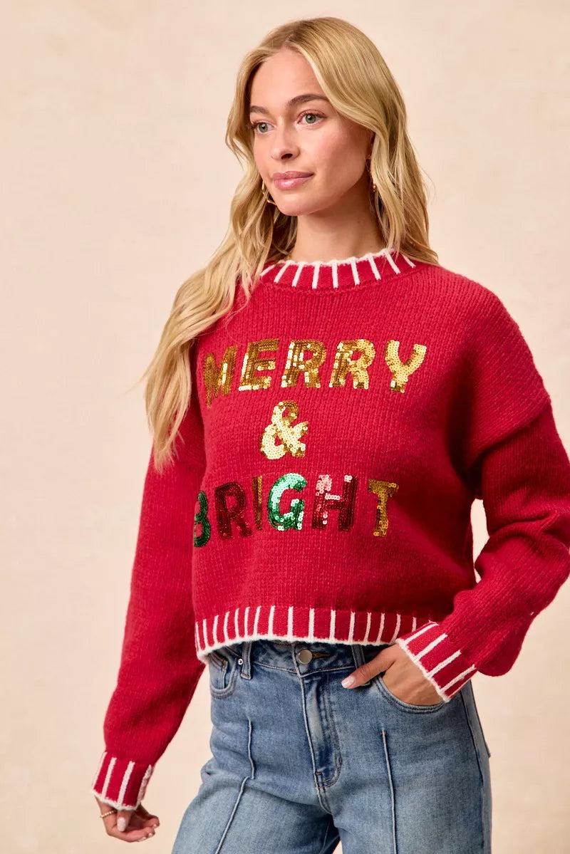 BiBi Christmas Theme Sequin Lattering Sweater