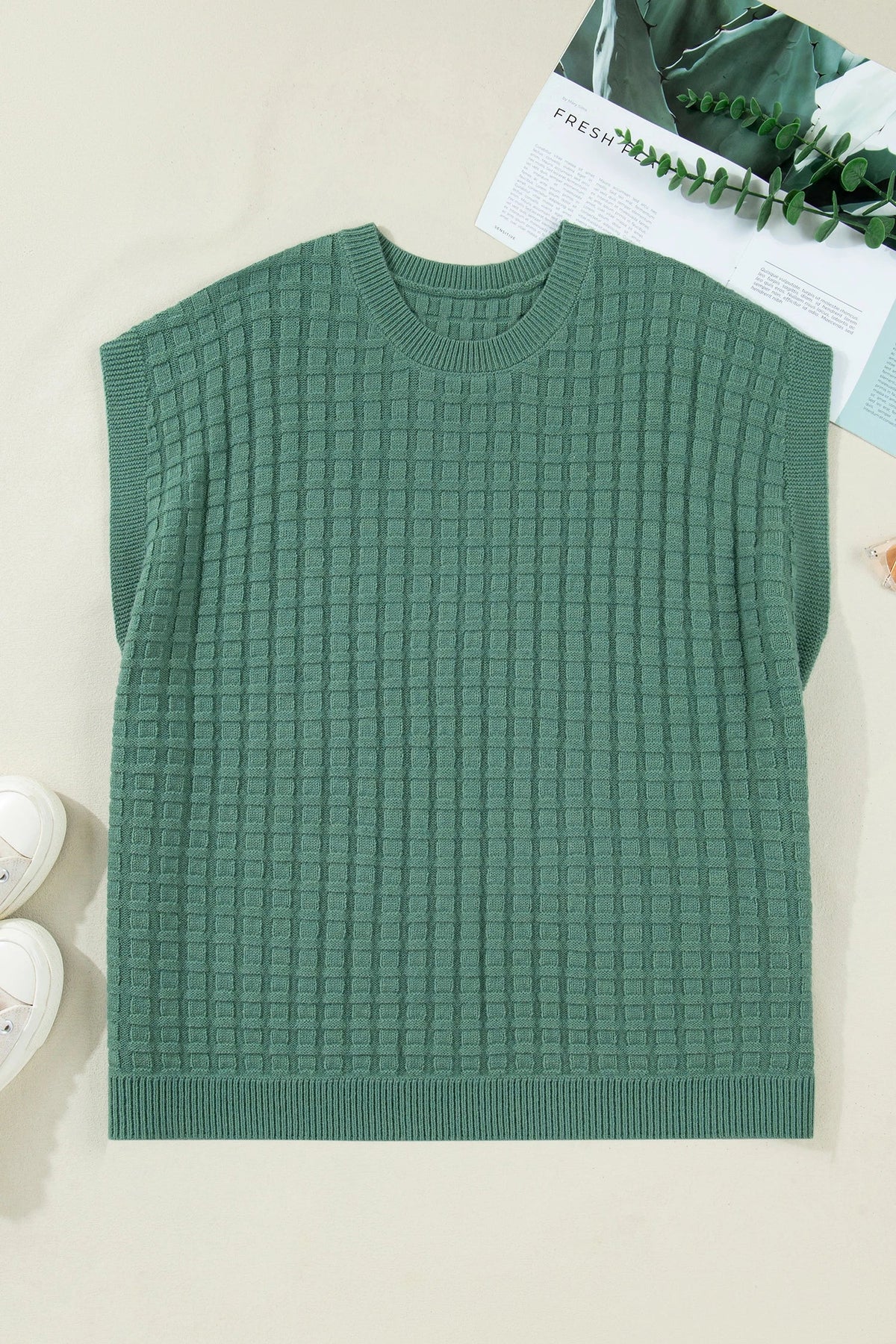 Plus Size Solid Textured Knit Short Sleeve Top