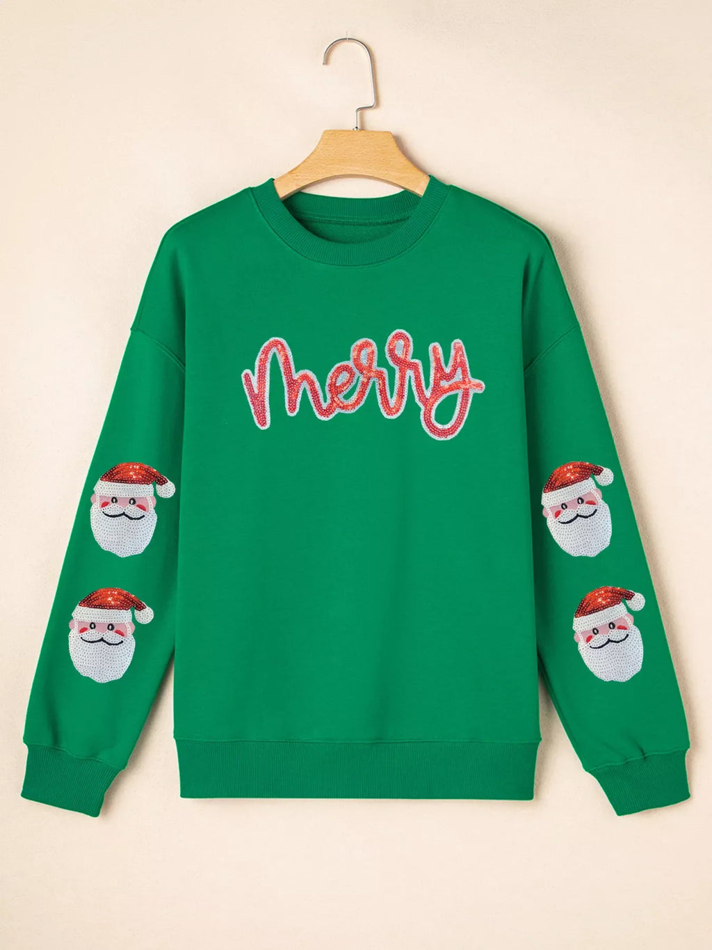 Sequin Letter Graphic Father Christmas Patched Sleeve Drop Shoulder Sweatshirt