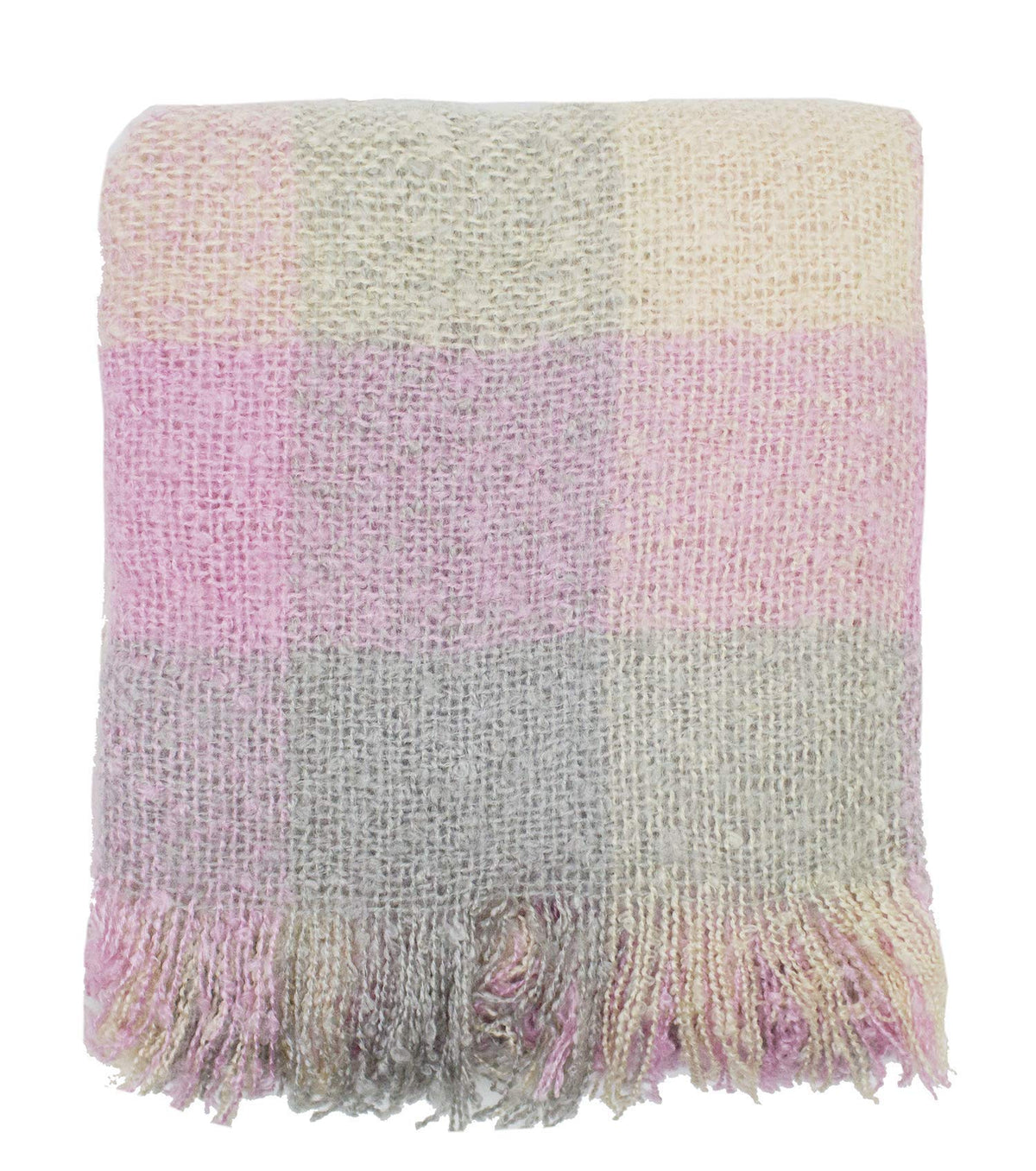 Fennco Styles Cozy Faux Mohair Plaid Fringed Soft Warm Throw Blanket, 50" x 60"