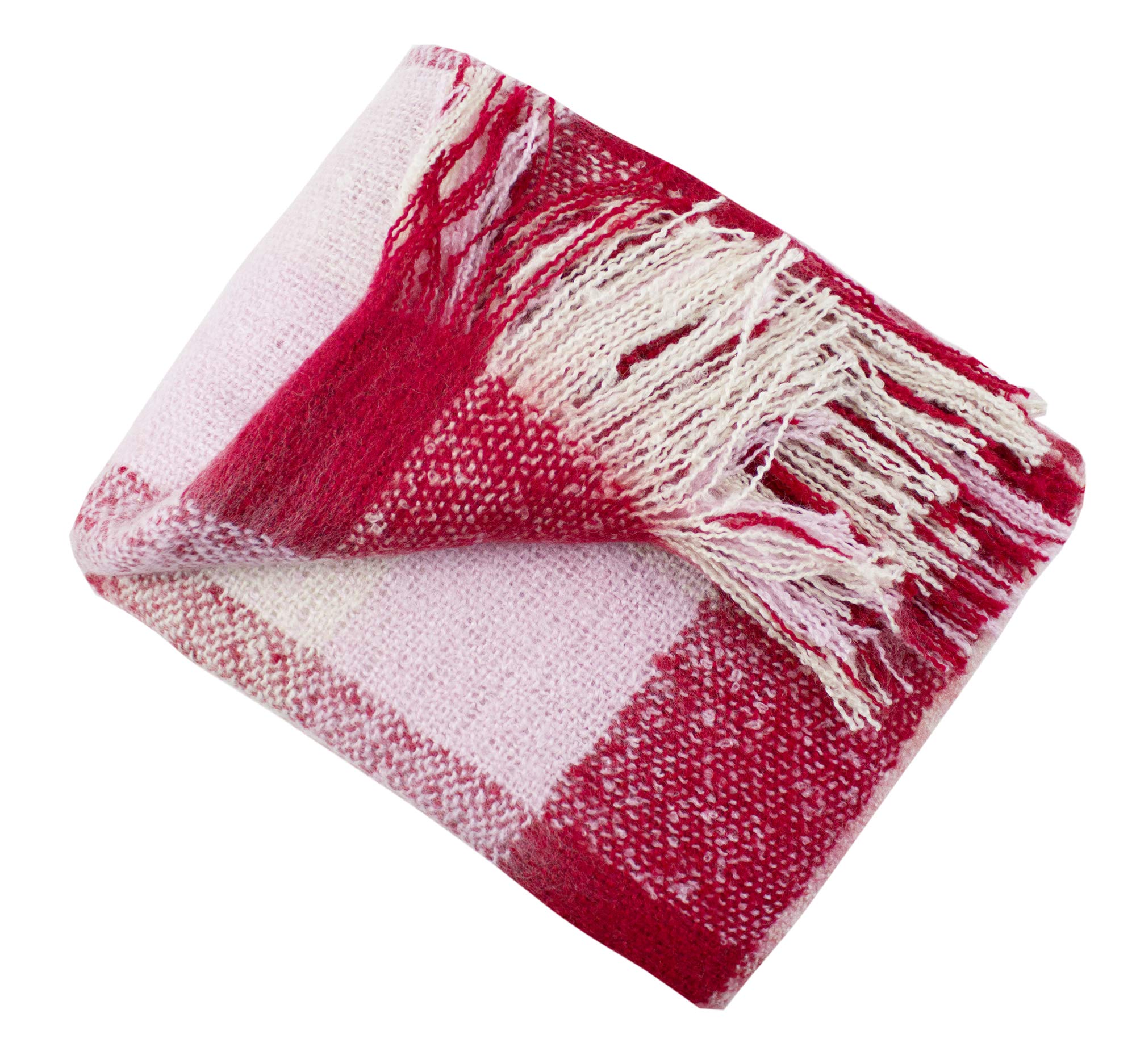 Fennco Styles Cozy Faux Mohair Plaid Fringed Soft Warm Throw Blanket, 50" x 60"