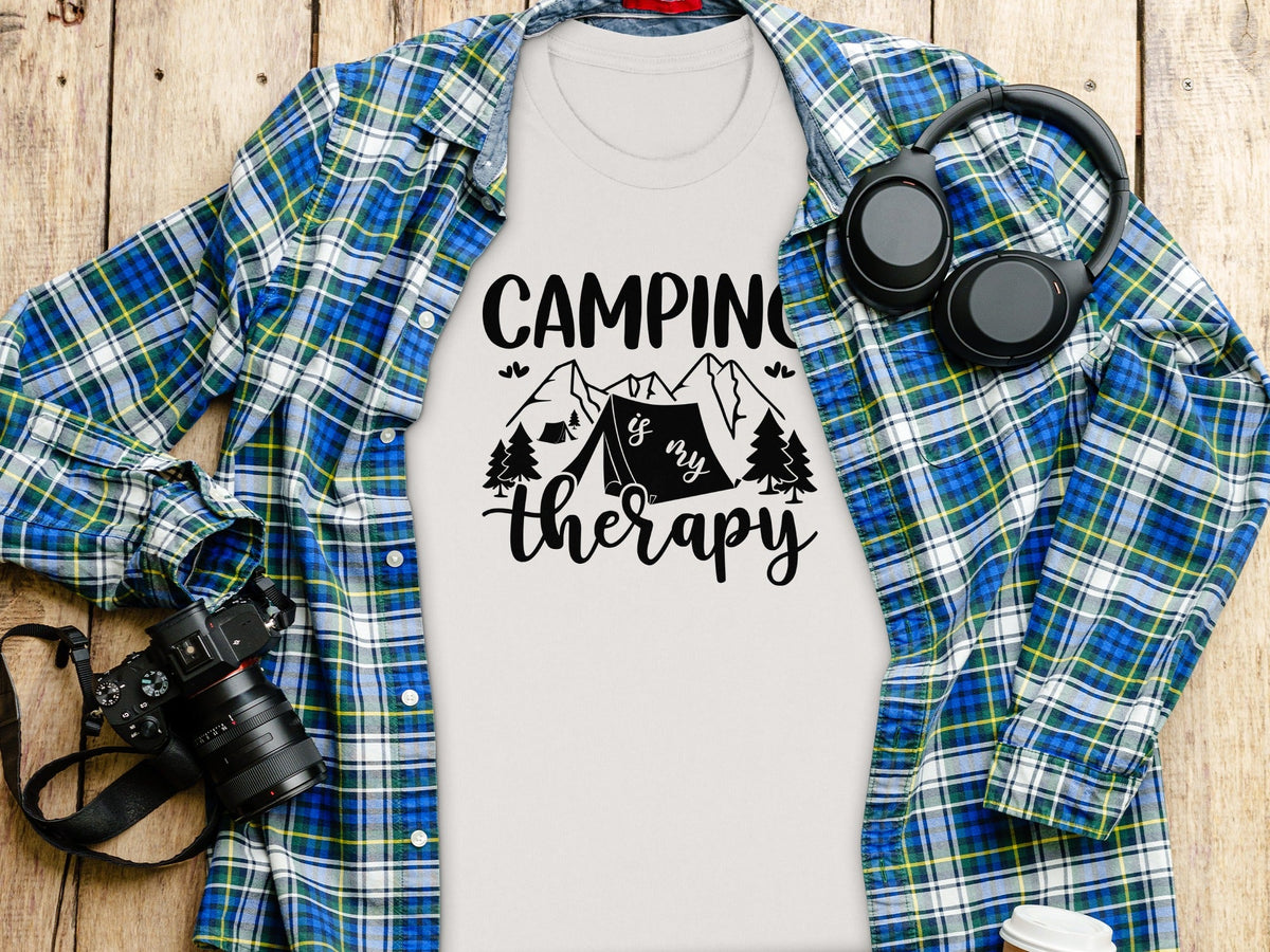 Camping Is My Therapy Mountain Design Graphic T-Shirt