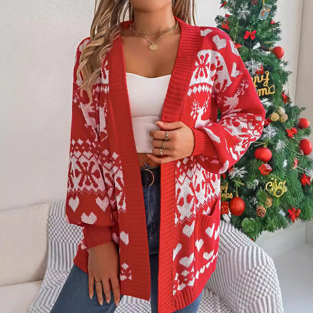 Women's Christmas Deer Print Cardigan Sweater