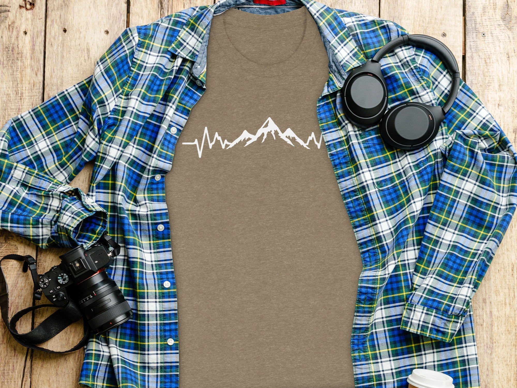 Mountain Heartbeat Line Illustration Graphic Design T-Shirt