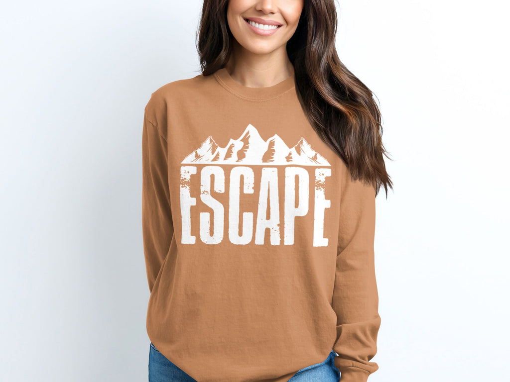 Escape to Nature with Mountain Graphic Art Long Sleeve T-Shirt