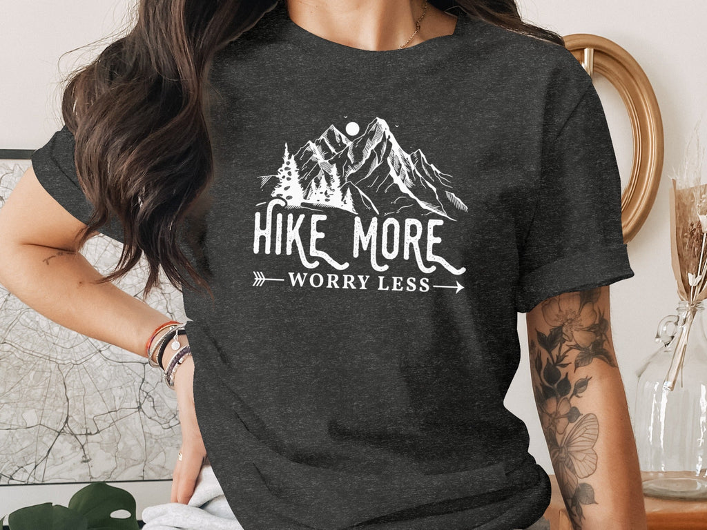 Hike More Worry Less Mountains Graphic Image T-Shirt