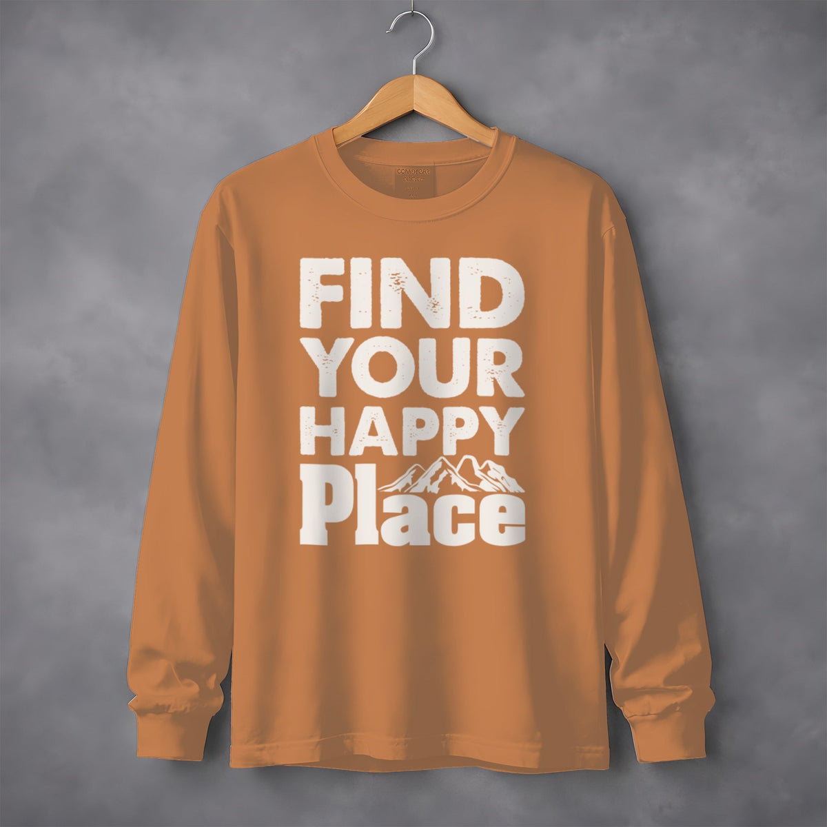 Find Your Happy Place With Mountains Graphic Long Sleeve T-Shirt