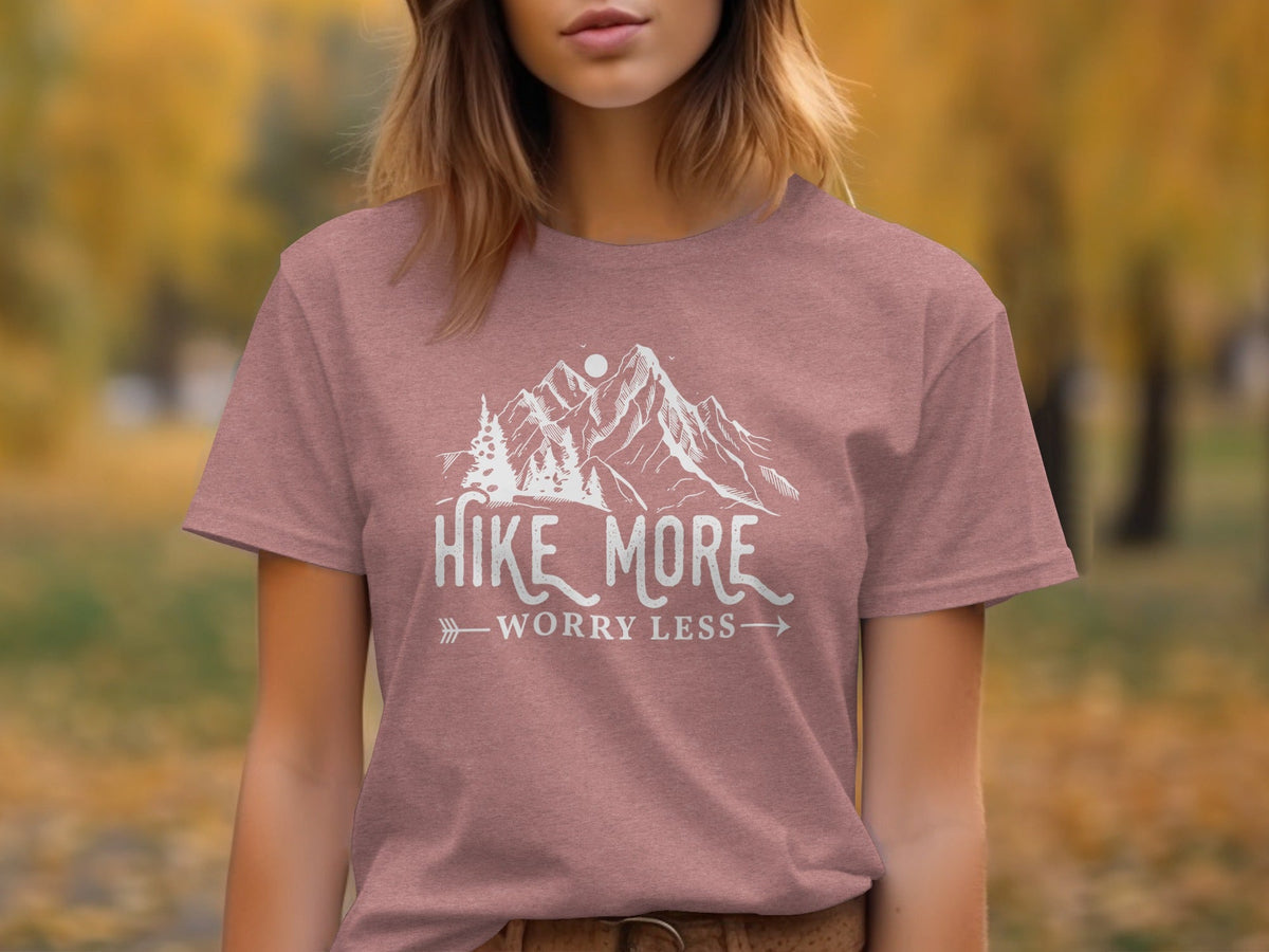 Hike More Worry Less Mountains Graphic Image T-Shirt
