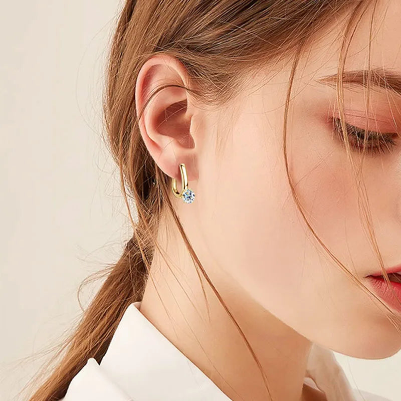 925 Sterling Silver Moissanite Hoop Earrings Retro Simple Light Luxury