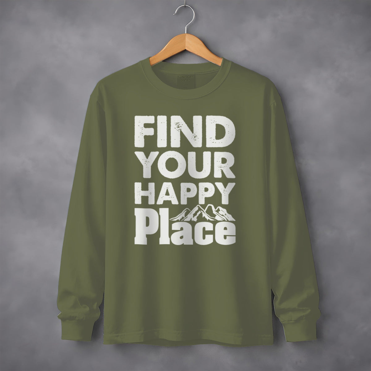 Find Your Happy Place With Mountains Graphic Long Sleeve T-Shirt