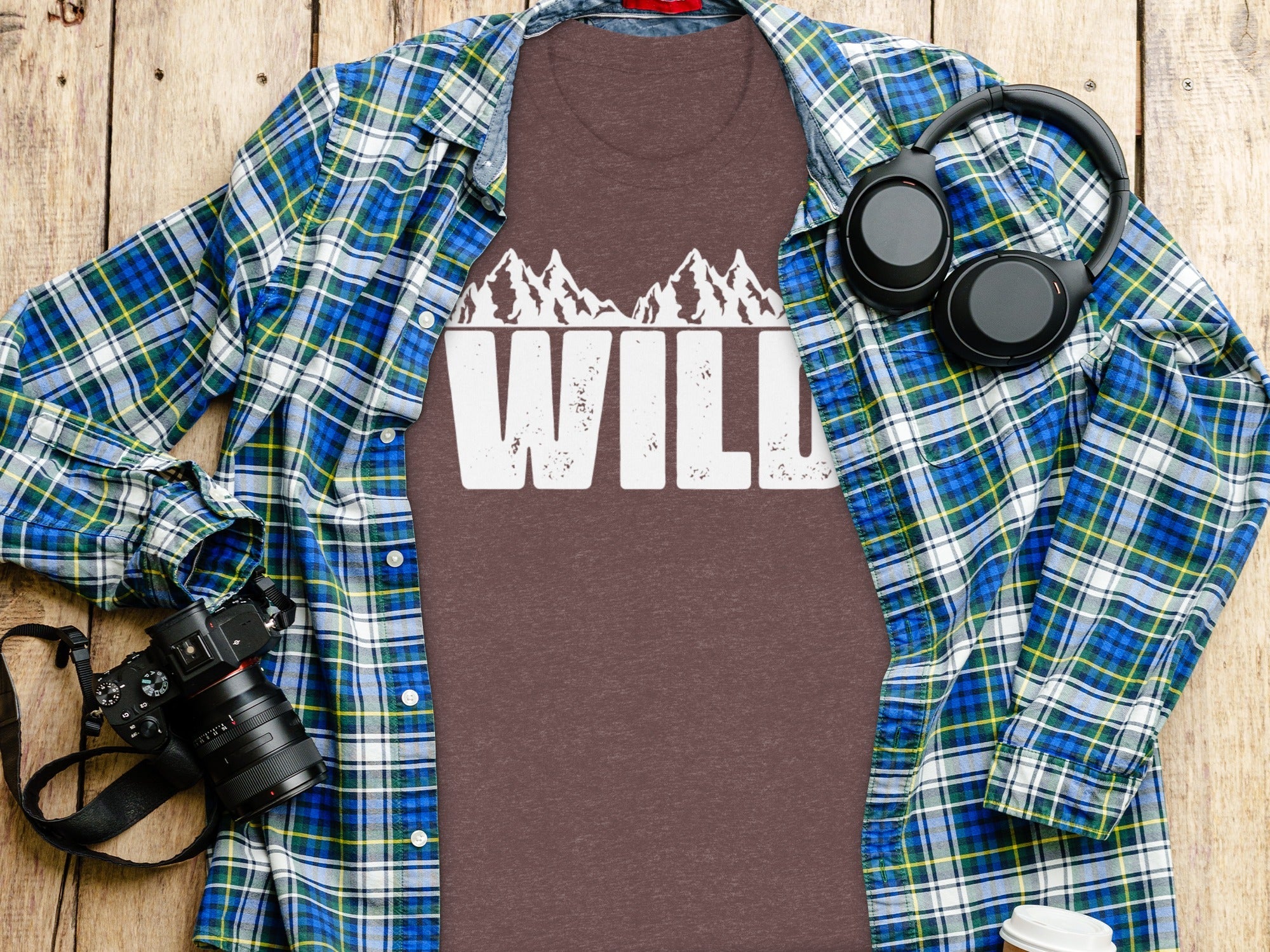 White Wild Text with Mountains Graphic Design T-Shirt