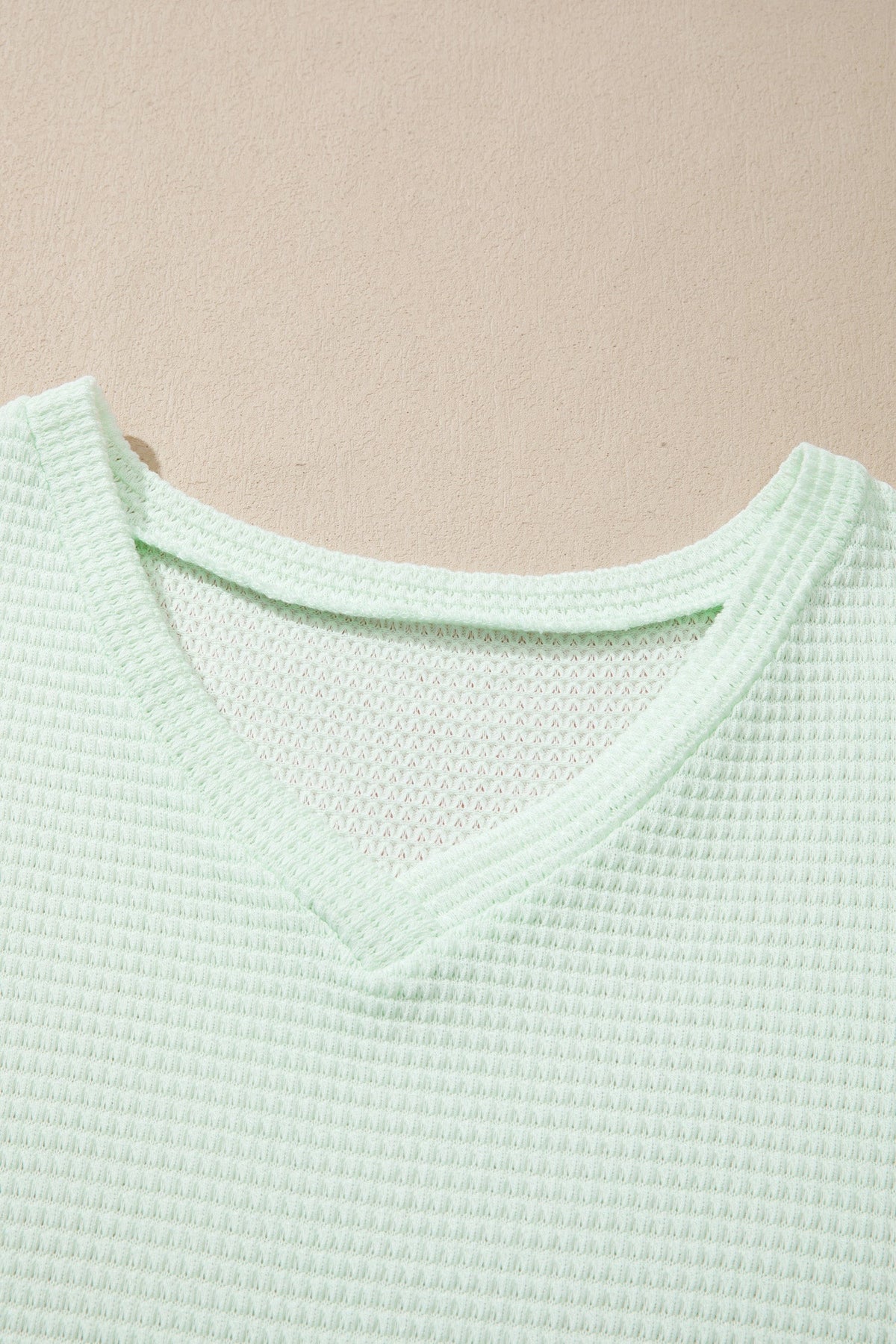 Plus Size Solid Waffle Knit V-Neck Short Sleeve Top