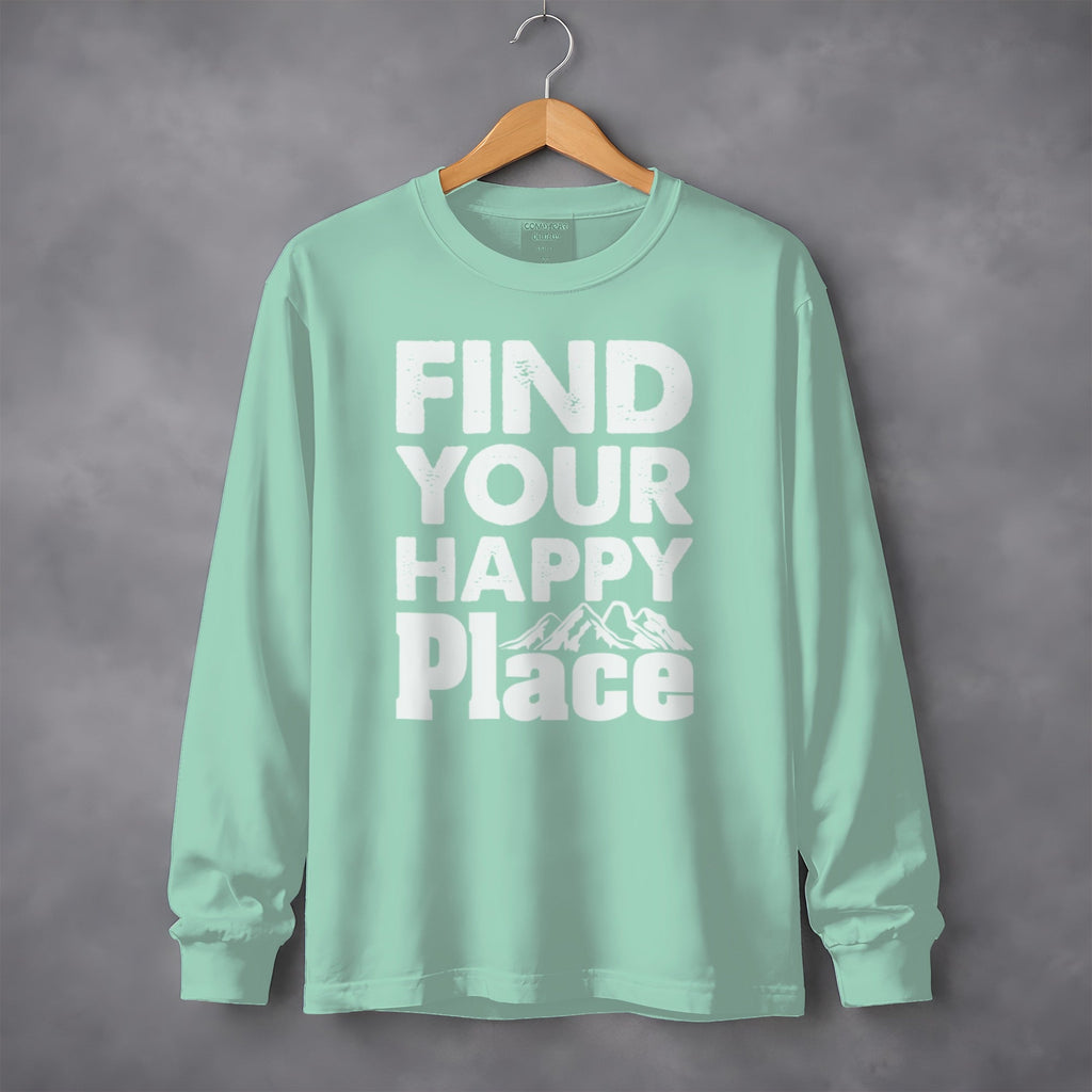 Find Your Happy Place With Mountains Graphic Long Sleeve T-Shirt