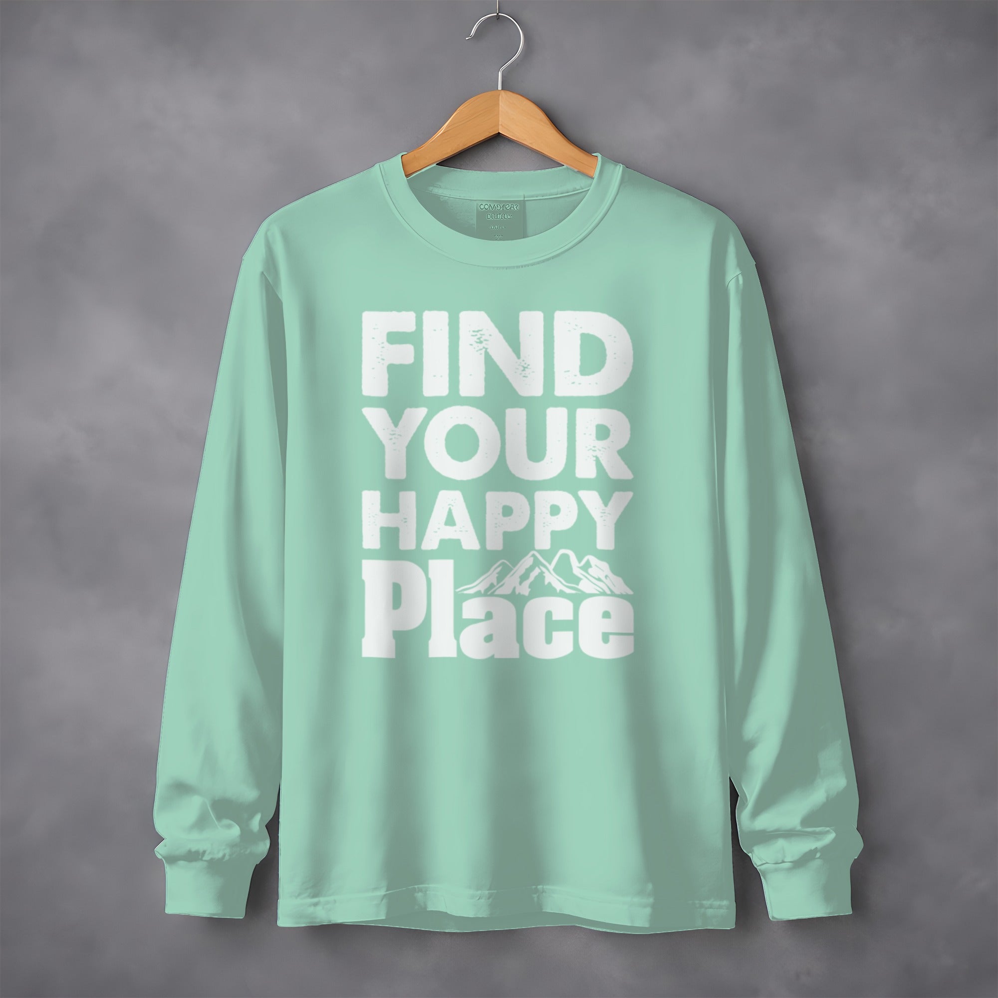 Find Your Happy Place With Mountains Graphic Long Sleeve T-Shirt