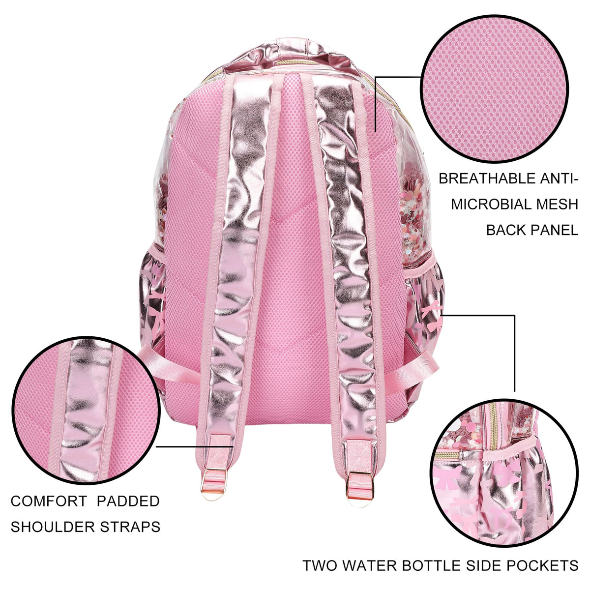 Pink Bow Confetti Clear Backpack