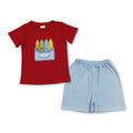 Red crayon embroidery top shorts boys back to school outfits
