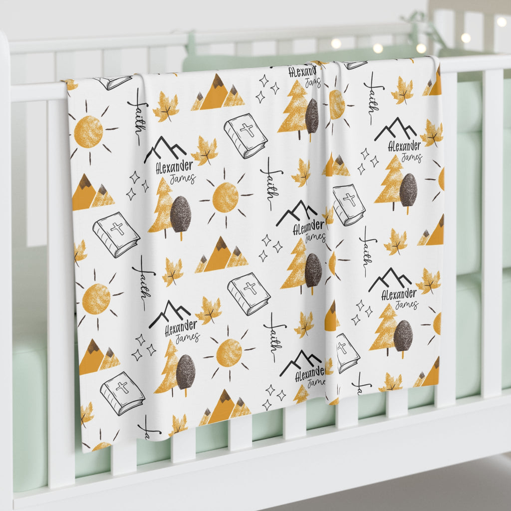 Personalized Faith Can Move Mountains Baby Swaddle Blanket