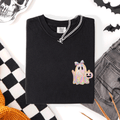 Cute Ghost Coquette Ribbon Faux Glitter Halloween Pocket Detail Comfort Colors Tee