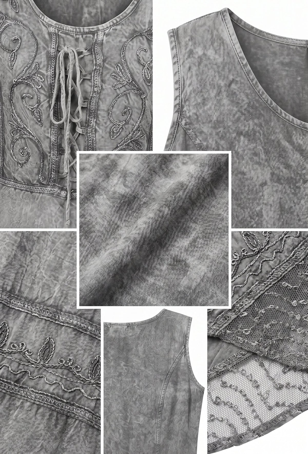 Sakkas Sundara Stonewashed Rayon Embroidered Mid Length Dress