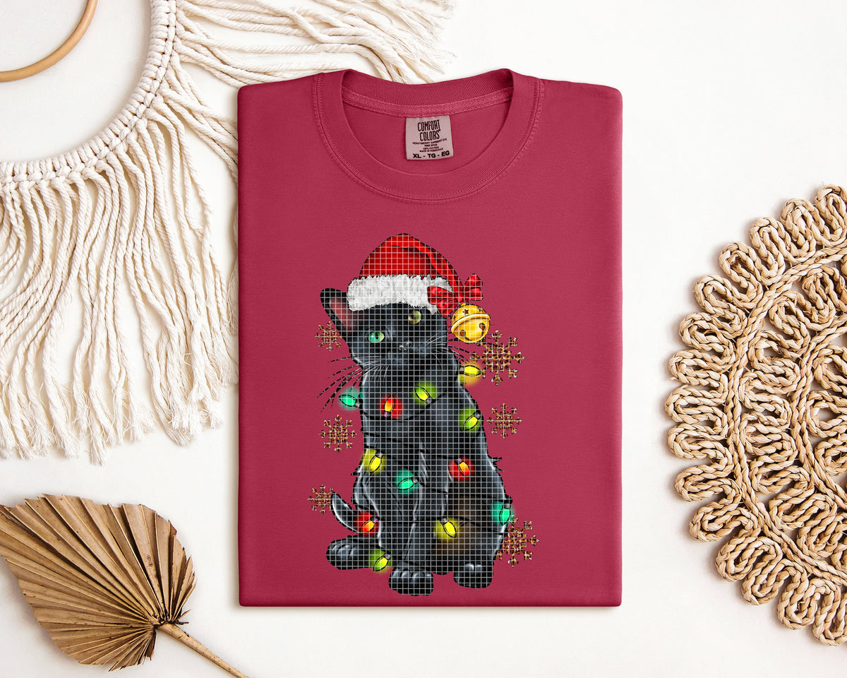 Christmas Lights Cat Graphic Tee