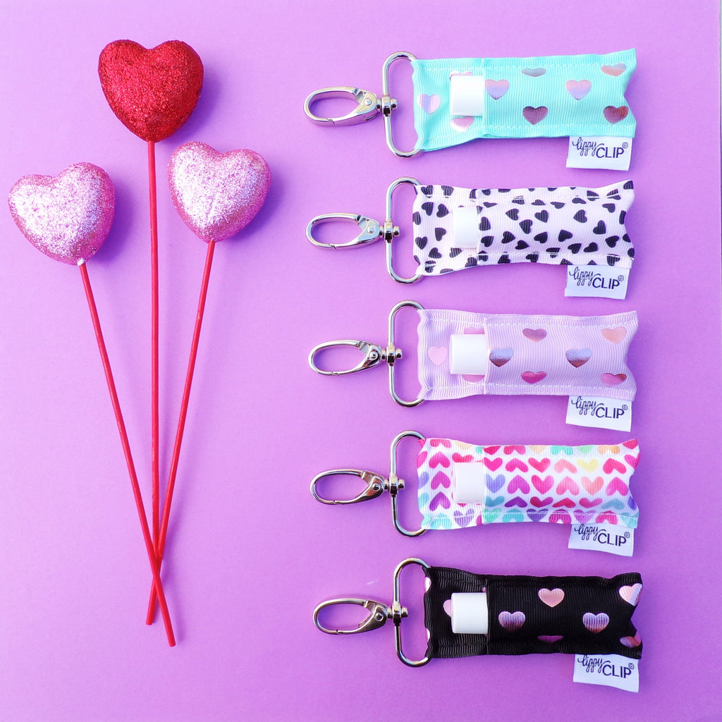 Pink Hearts on Red LippyClip® Lip Balm Holder