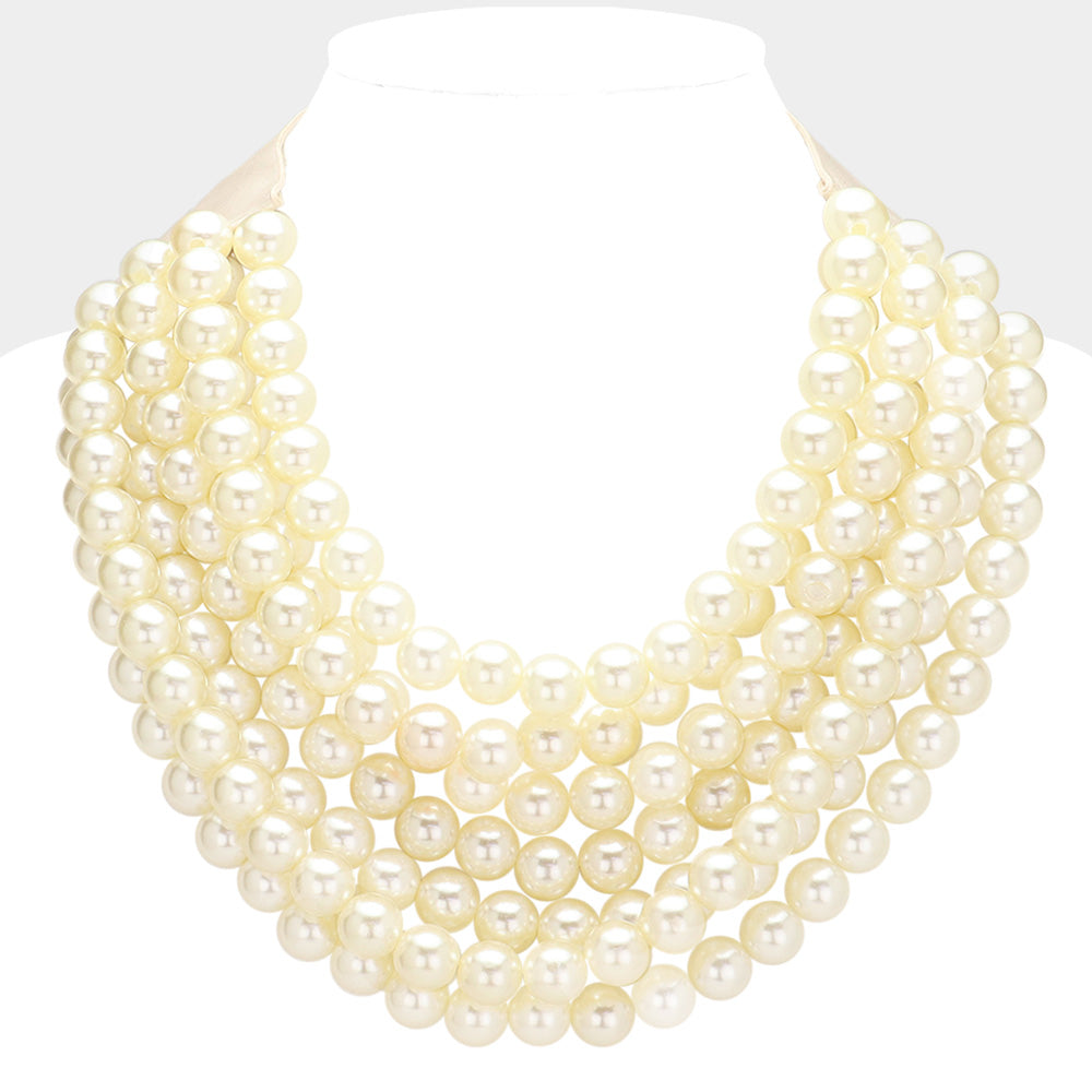 Women's Chunky Multi-Strand Beaded Statement Necklace with Magnetic Clasp