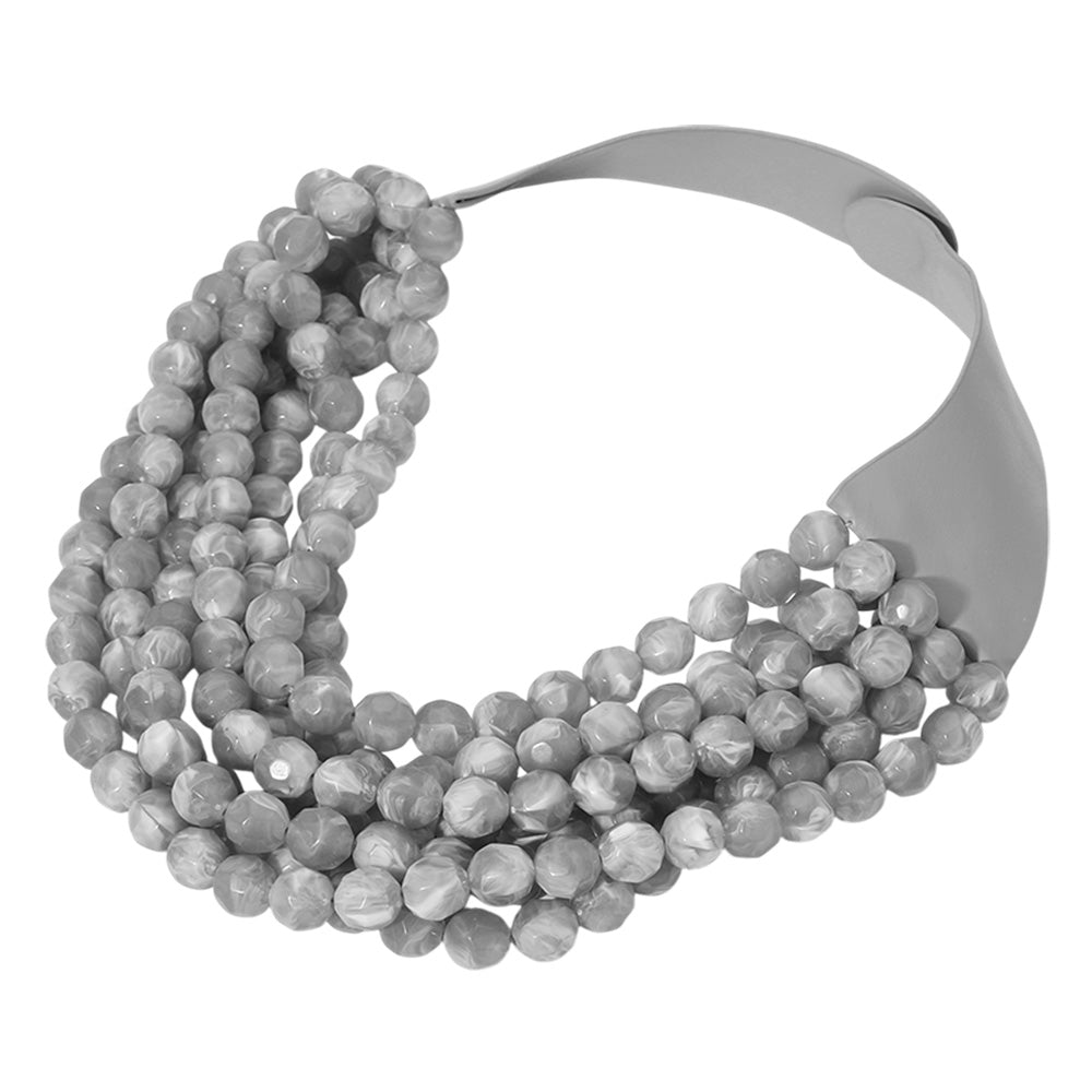 Women's Chunky Multi-Strand Beaded Statement Necklace with Magnetic Clasp