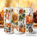 Pumpkin Season 20oz Personalized Tumbler With Lid and Stainless Steel Straw, Fall Sunflower Coquette Bow Autumn Gift Cup