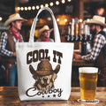Cool It Cowboy Canvas Tote Bag With Western Dog, Retro Golden Retriever Gift Shopper for Country Lover