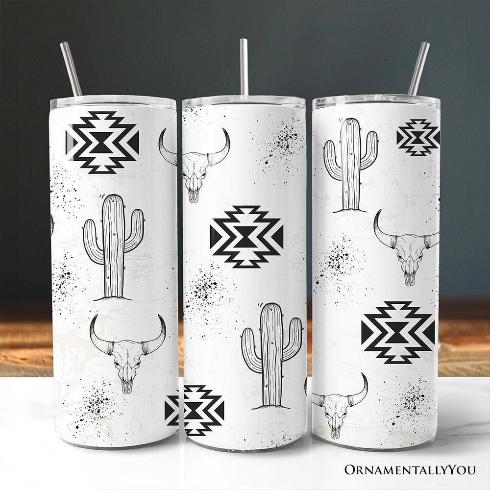 Aztec Tribal Art 20oz Personalized Tumbler With Lid and Stainless Steel Straw, Western Desert Gift Cup