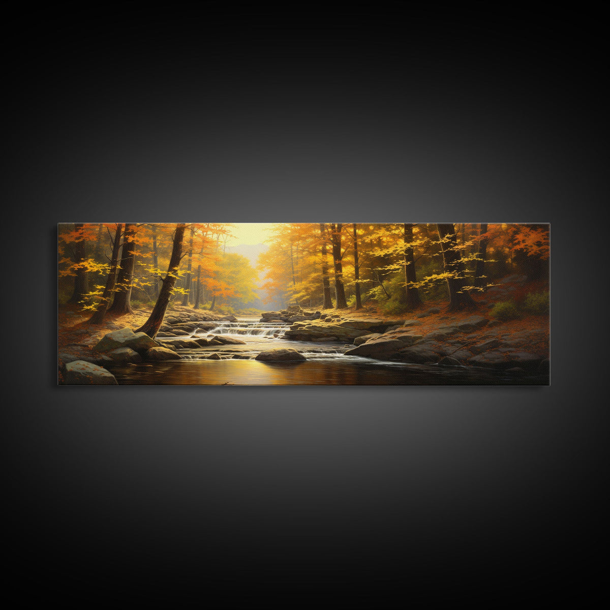 Watercolor Of An Autumn Stream, Framed Canvas Print, Watercolor Landscape Painting, Fall Centerpiece Art, Wall Decor