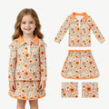 Long sleeves mustard floral pullover skirt girls outfits