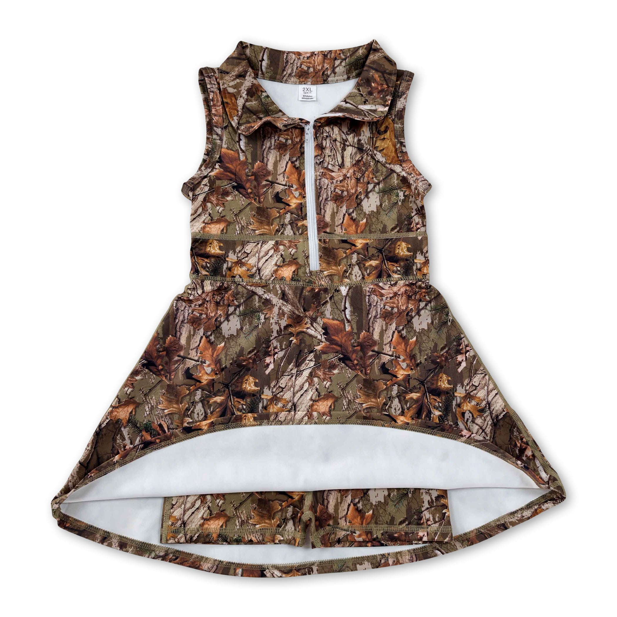 Sleeveless leaves camo zipper kids girls athletic dresses