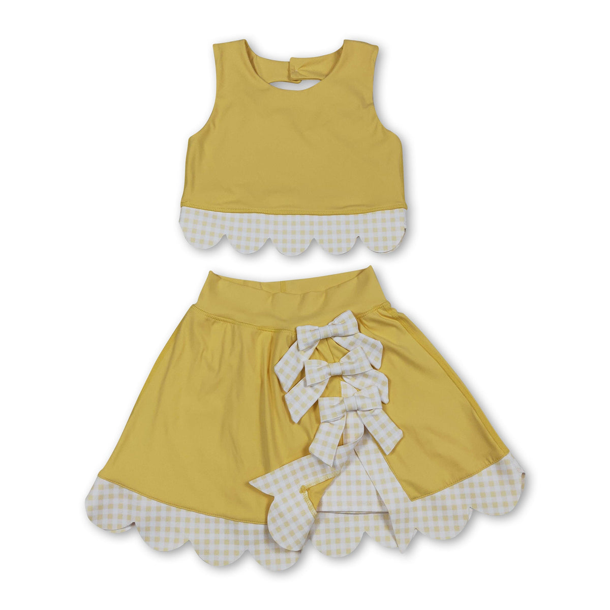 Yellow sleeveless bow scallop kids girls active wear set