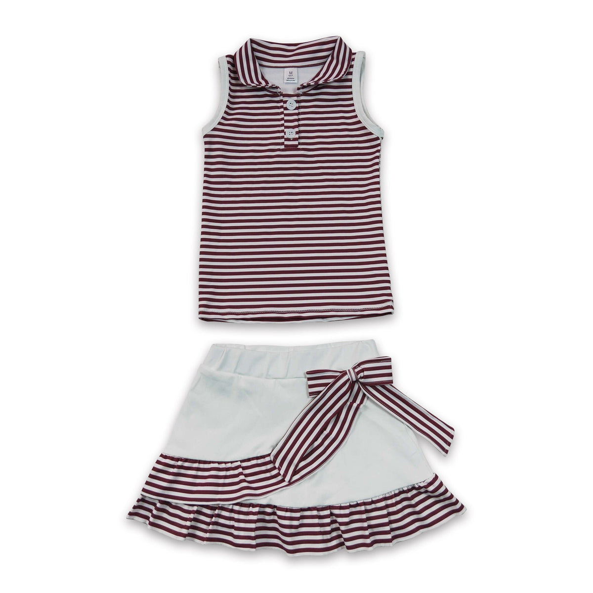 Sleeveless maroon stripe polo top skirt girls team active outfit