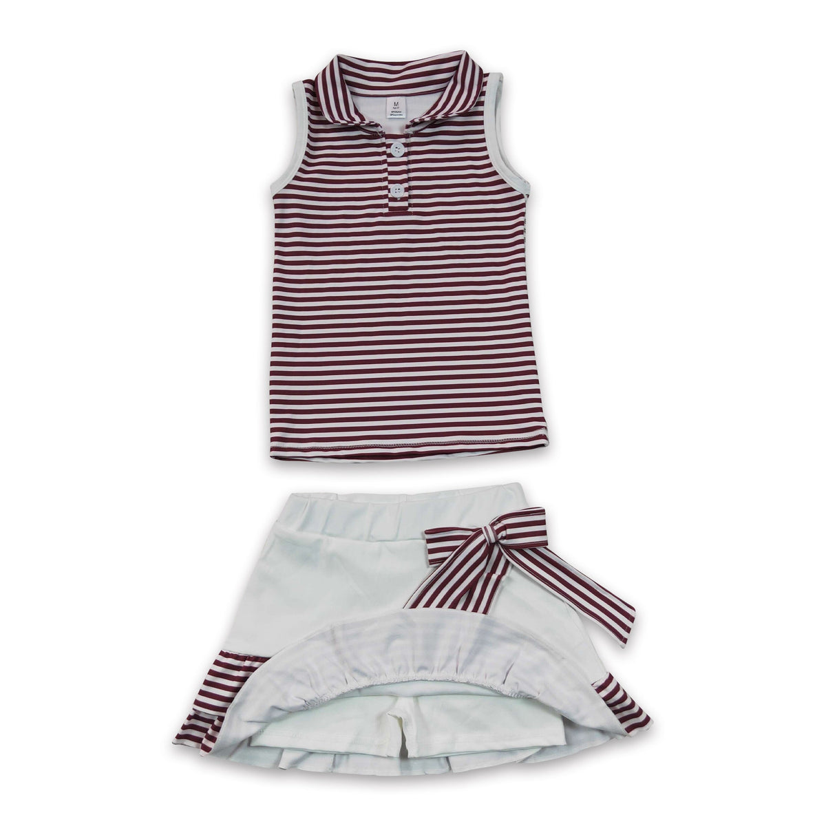 Sleeveless maroon stripe polo top skirt girls team active outfit